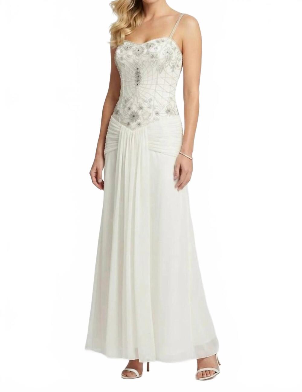 NEW SUE WONG spaghetti strap floral embroidered dress in ivory